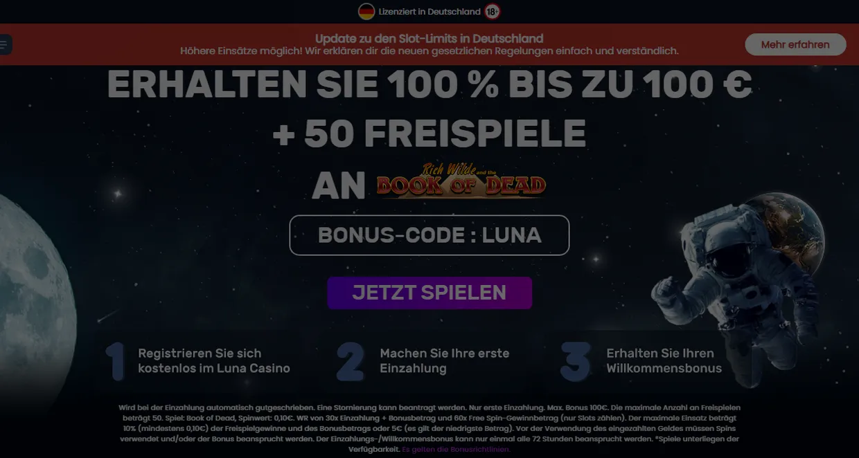 Luna Slots — 100 % bis zu 100 € + 50 Freispiele